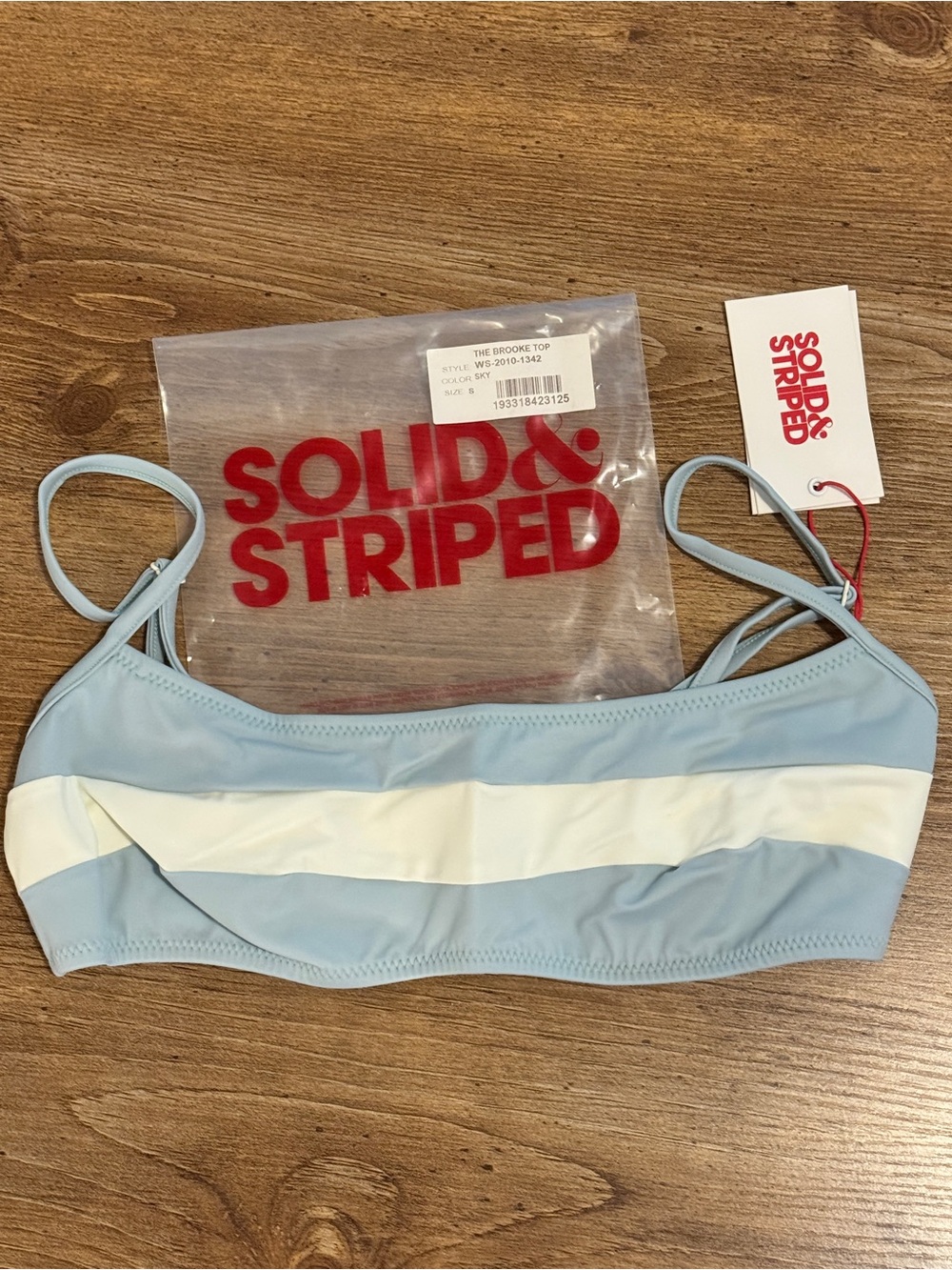 SOLID & STRIPED Light Blue and White Brookie Bikini Top
